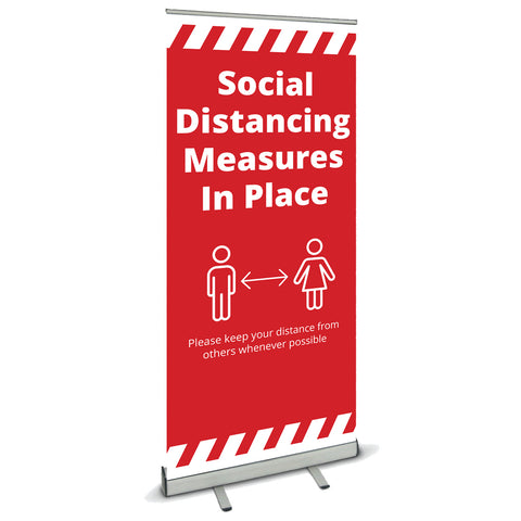 COVID SECURE ROLL UP BANNER -SOCIAL DISTANCING IN OPERATION