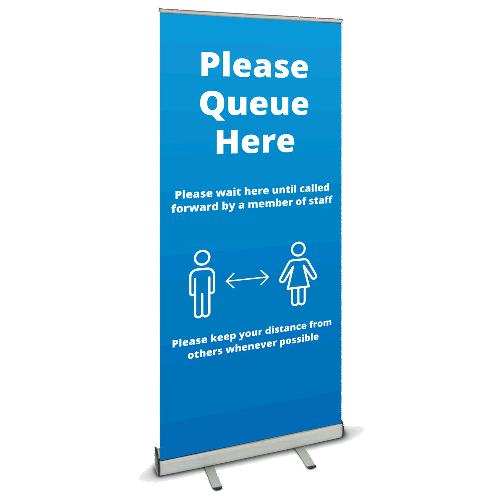 COVID SECURE ROLL UP BANNER -PLEASE QUEUE HERE | United Flags